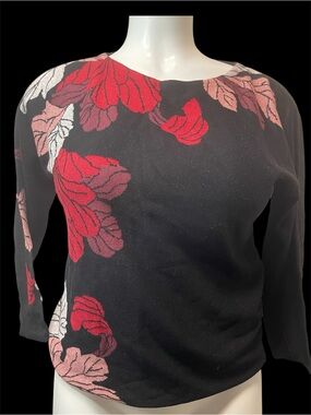 Chico's Black Sweater with Red Floral Detail